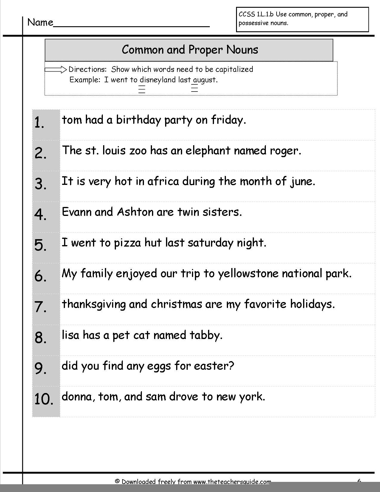 Common Proper Noun Worksheet 4th Grade CommonWorksheets