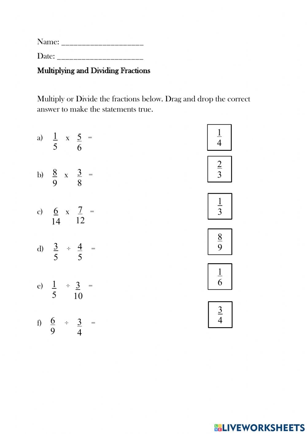 multiplying dividing fractions worksheet