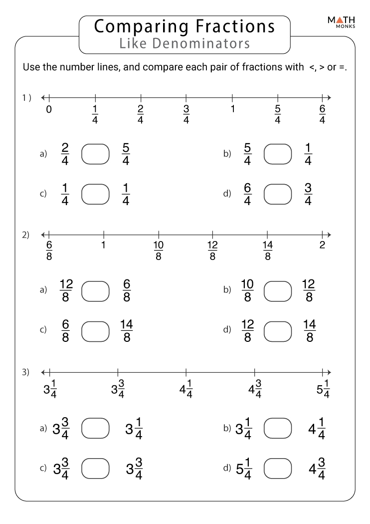 comparing fractions worksheets