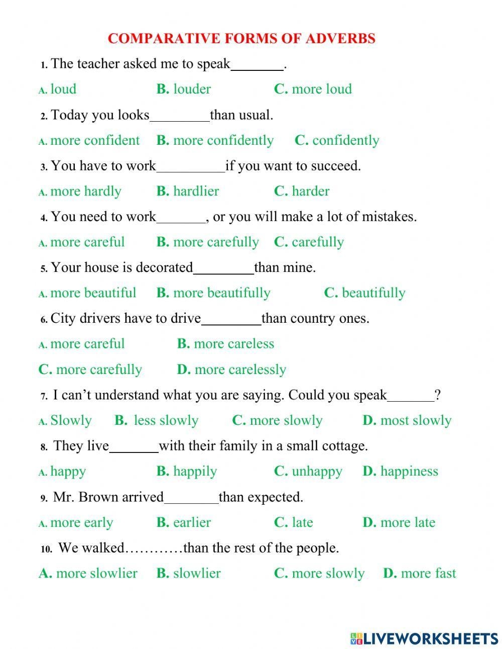 Comparison Of Adverbs Exercises Worksheet Resource KS2 Worksheets 