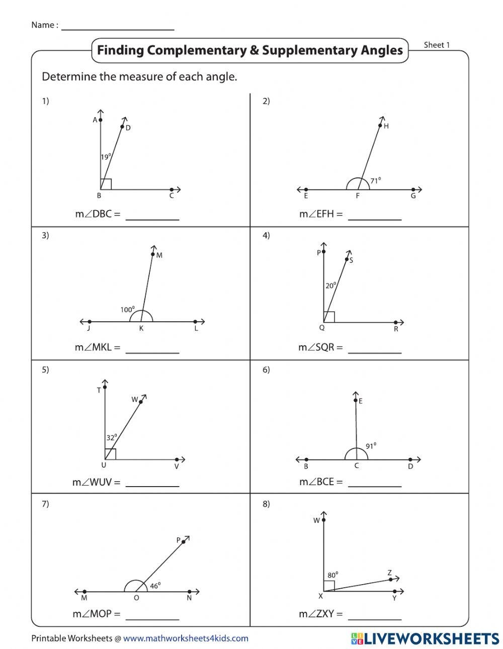 complementary supplementary angles worksheet