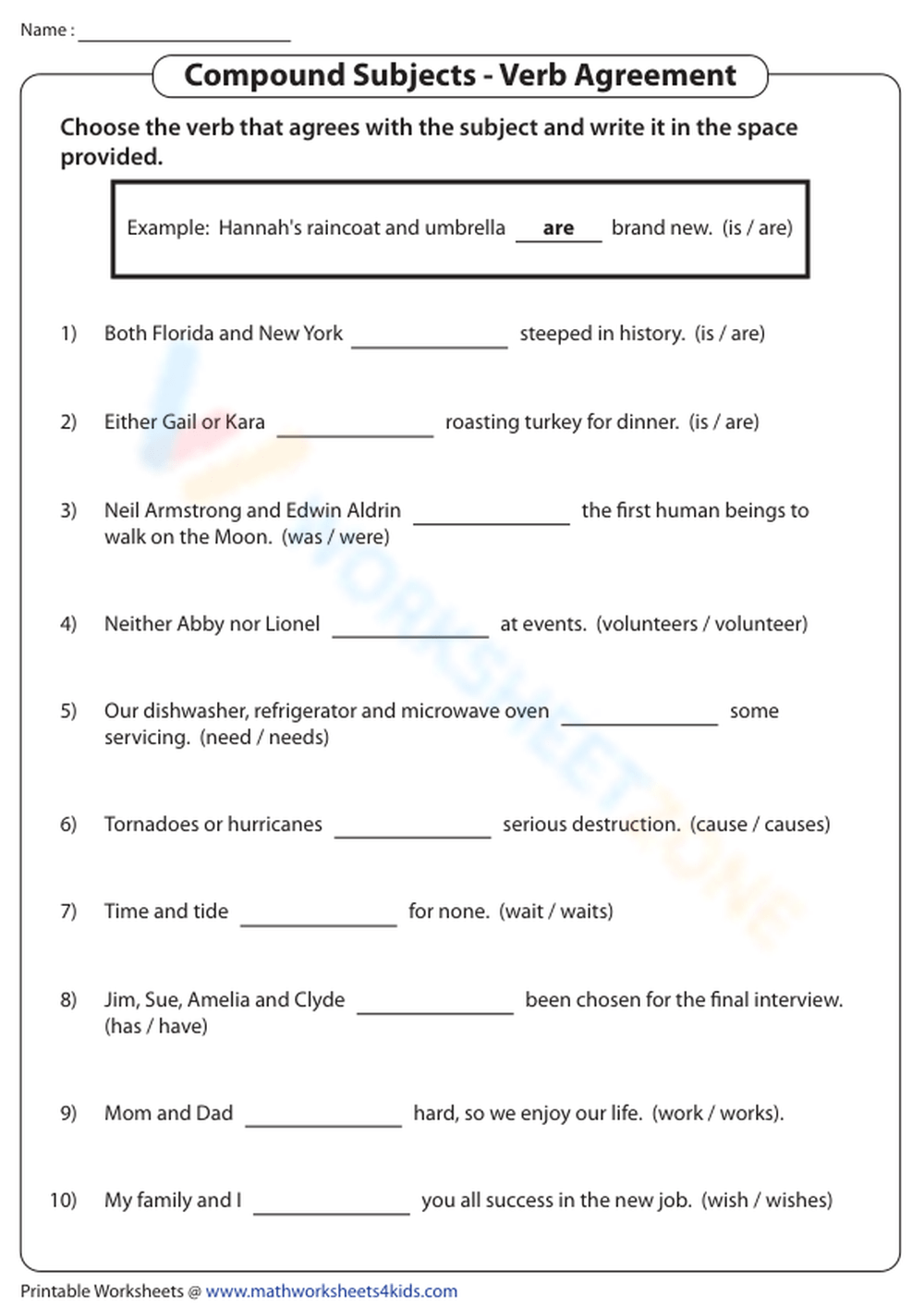subject and verb agreement worksheet