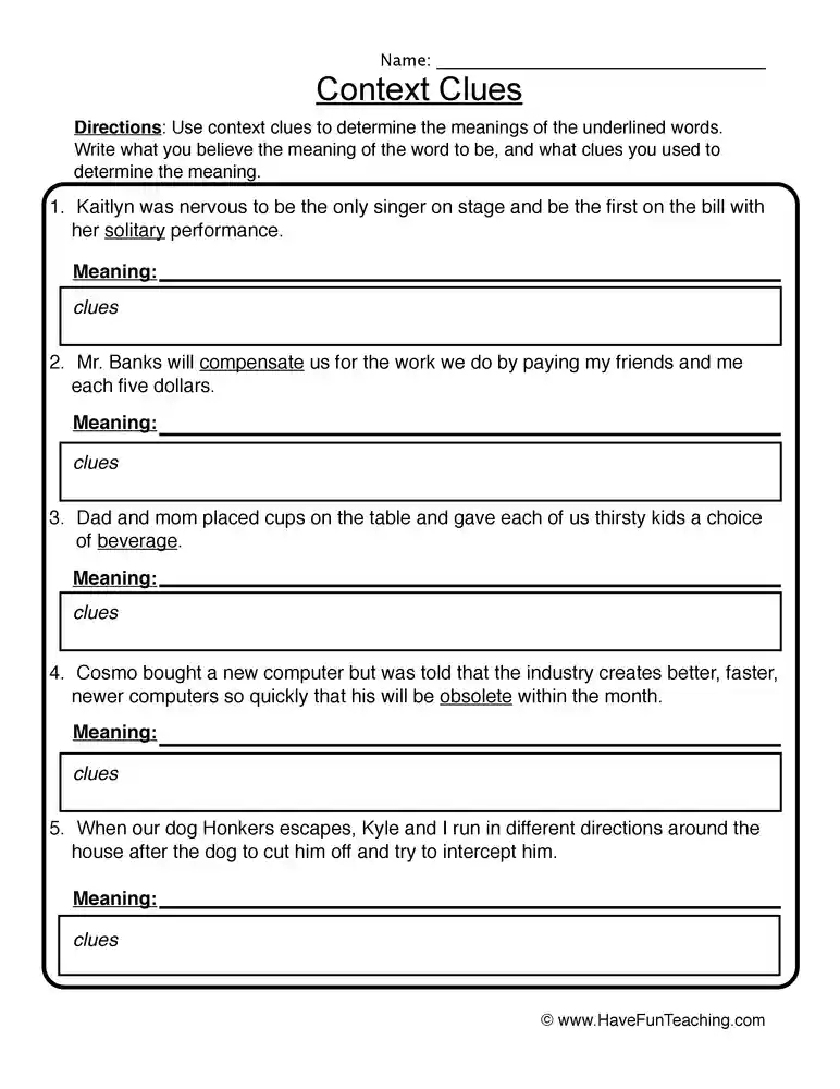 Context Clues Worksheet By Teach Simple Worksheets Library
