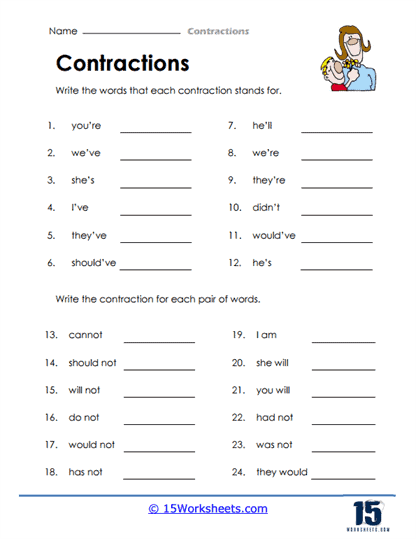 Contraction Worksheets Teaching Contractions Worksheets Library
