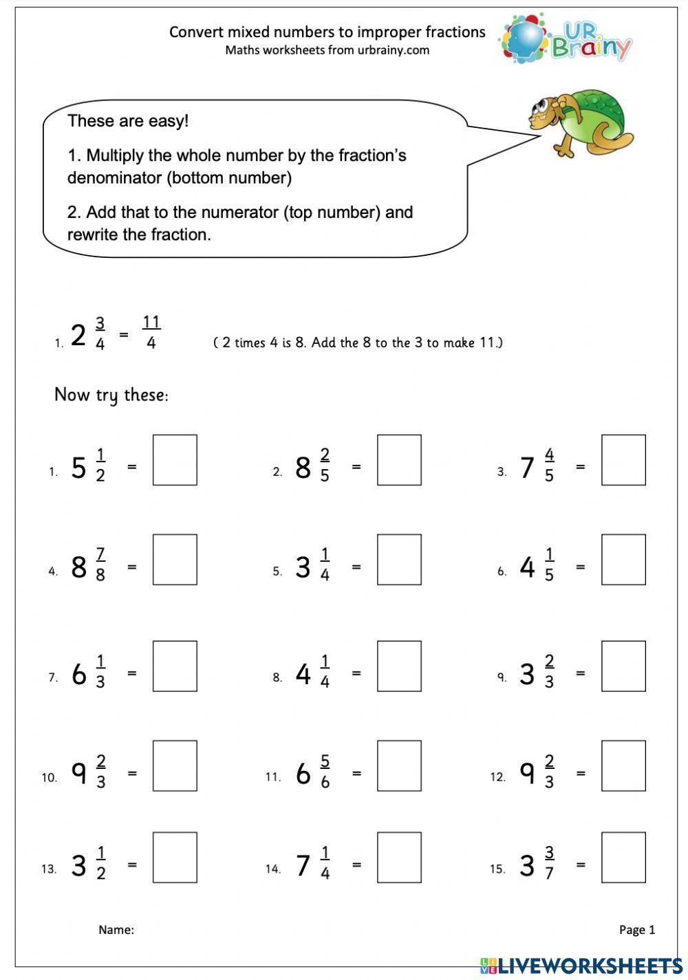improper fractions to mixed numbers worksheets