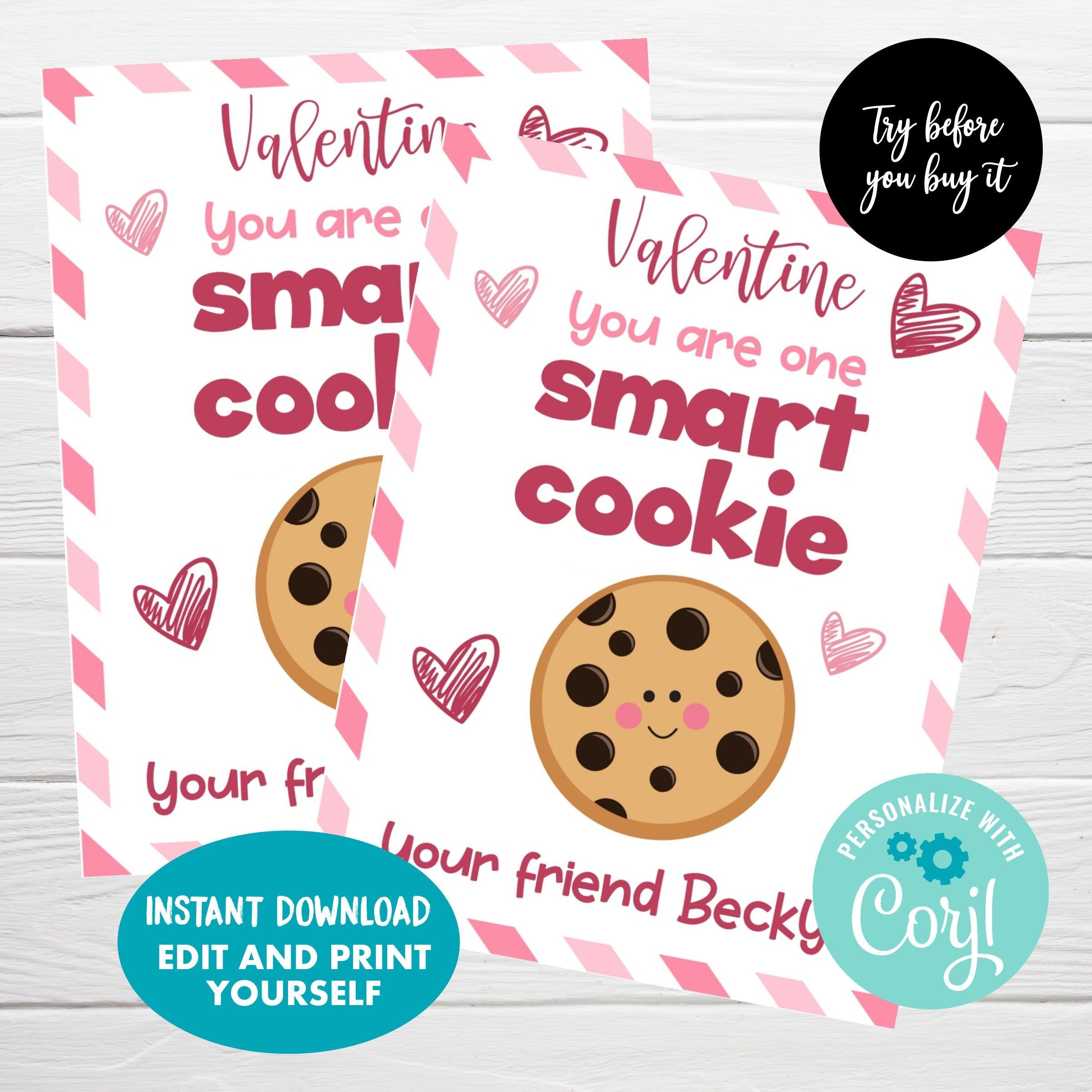 free printable valentine cookie cards