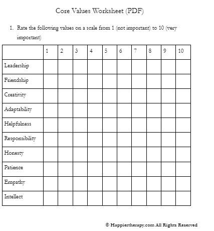 values worksheet pdf