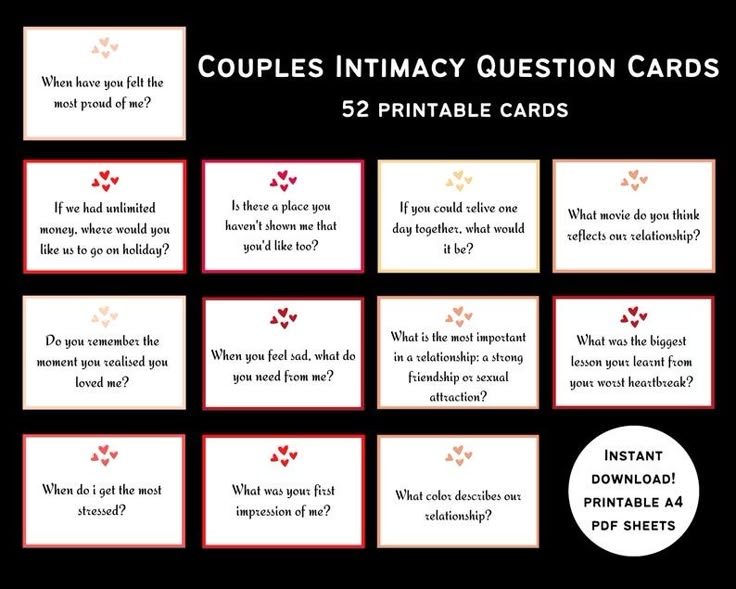 Couple Intimacy Question Cards Printable Game