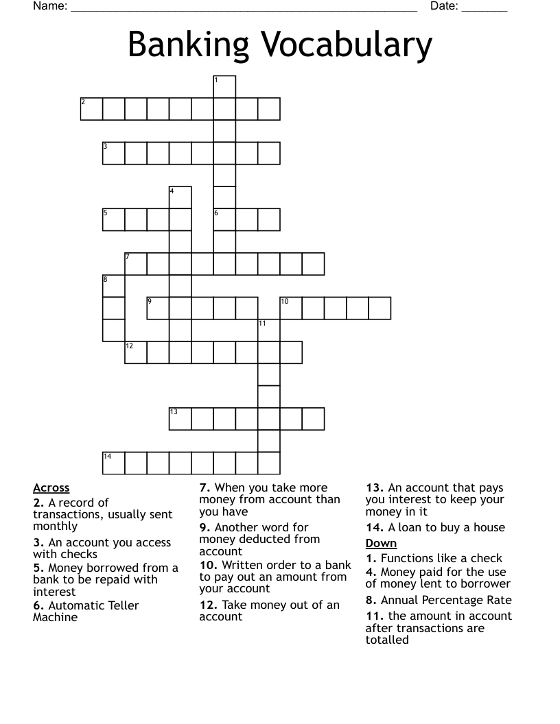 crossword puzzles with word bank printable