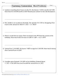 Currency Conversion Worksheets
