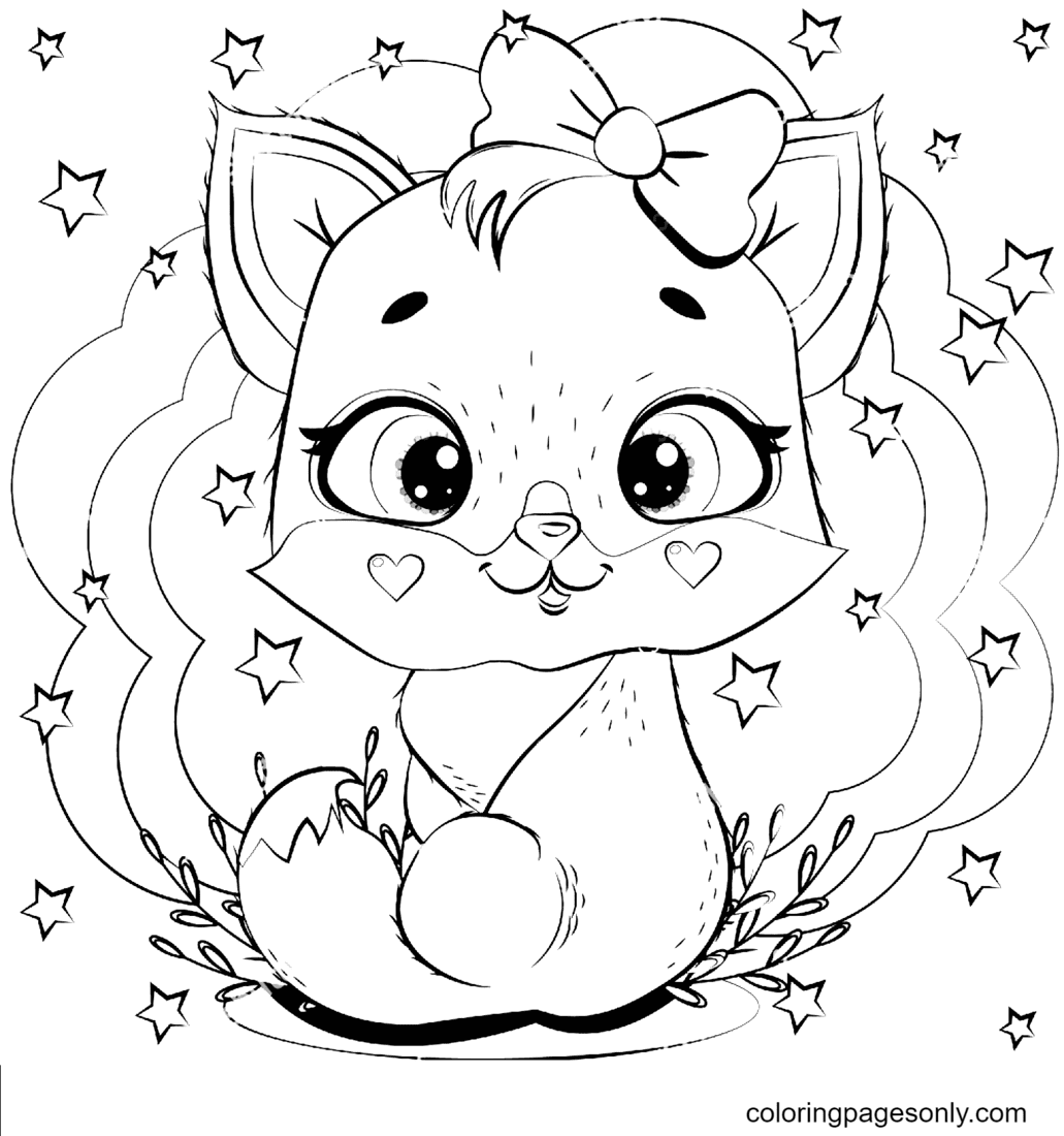 Cute Kitten With Stars Coloring Page Free Printable Coloring Pages