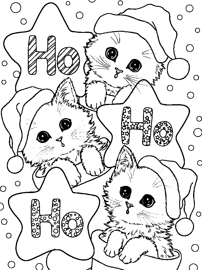 Cute Kittens Christmas Coloring Page Free Printable Coloring Pages