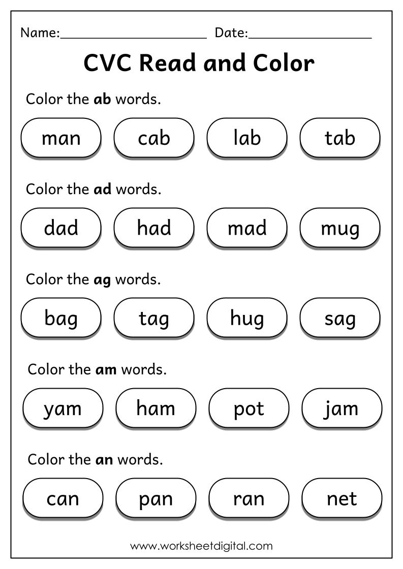CVC Words Read And Color Worksheet Digital Worksheets Library