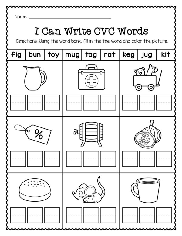 cvc words practice worksheets