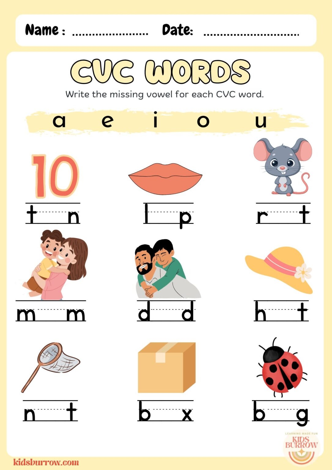 CVC Worksheets Kidsburrow