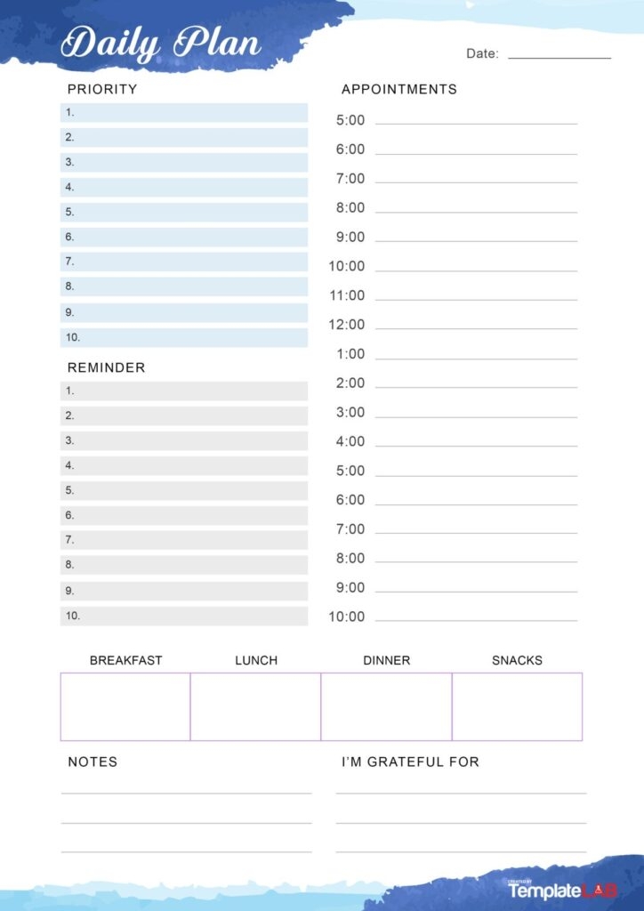 Daily Schedule Template Printable Free Free Printable Templates