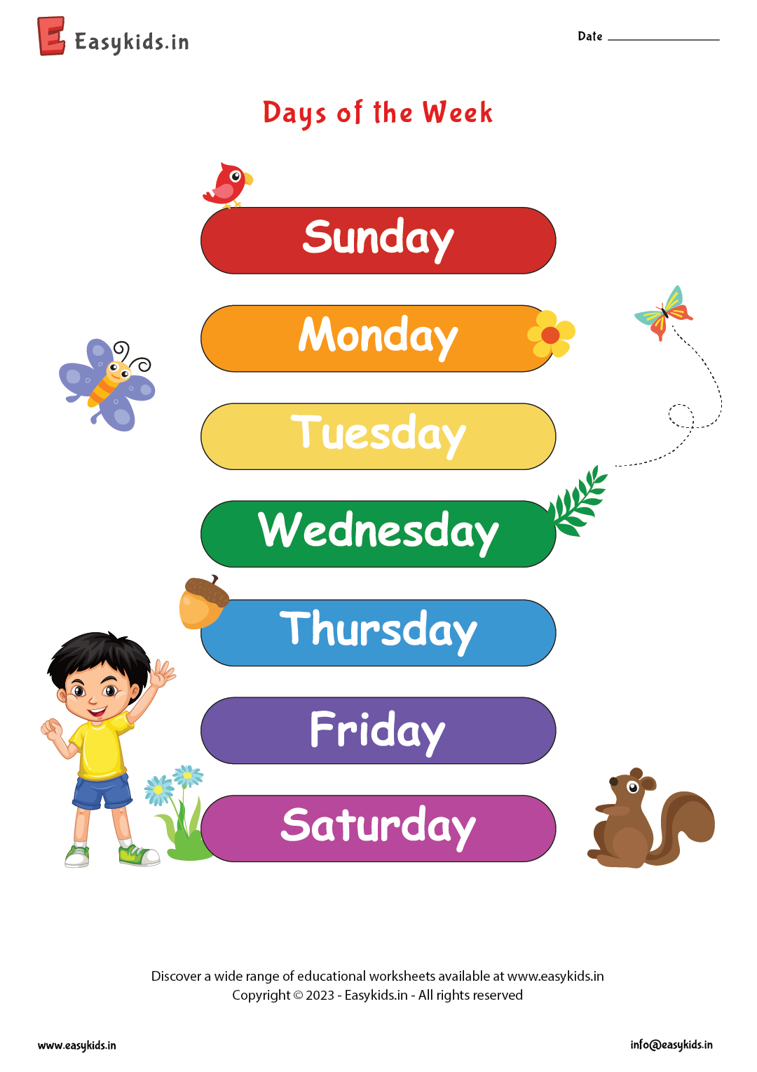 days of the week in english worksheet