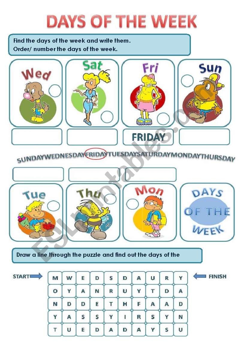 Days Of The Week ESL Worksheet