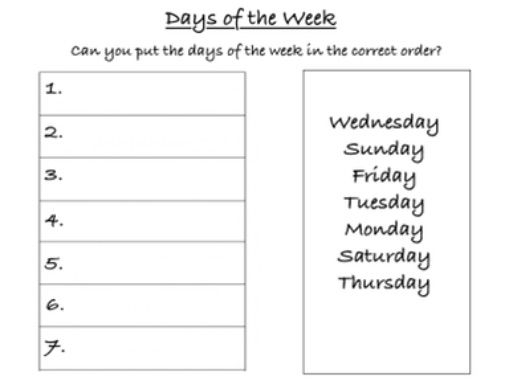 Days Of The Week Worksheet Teaching Resources