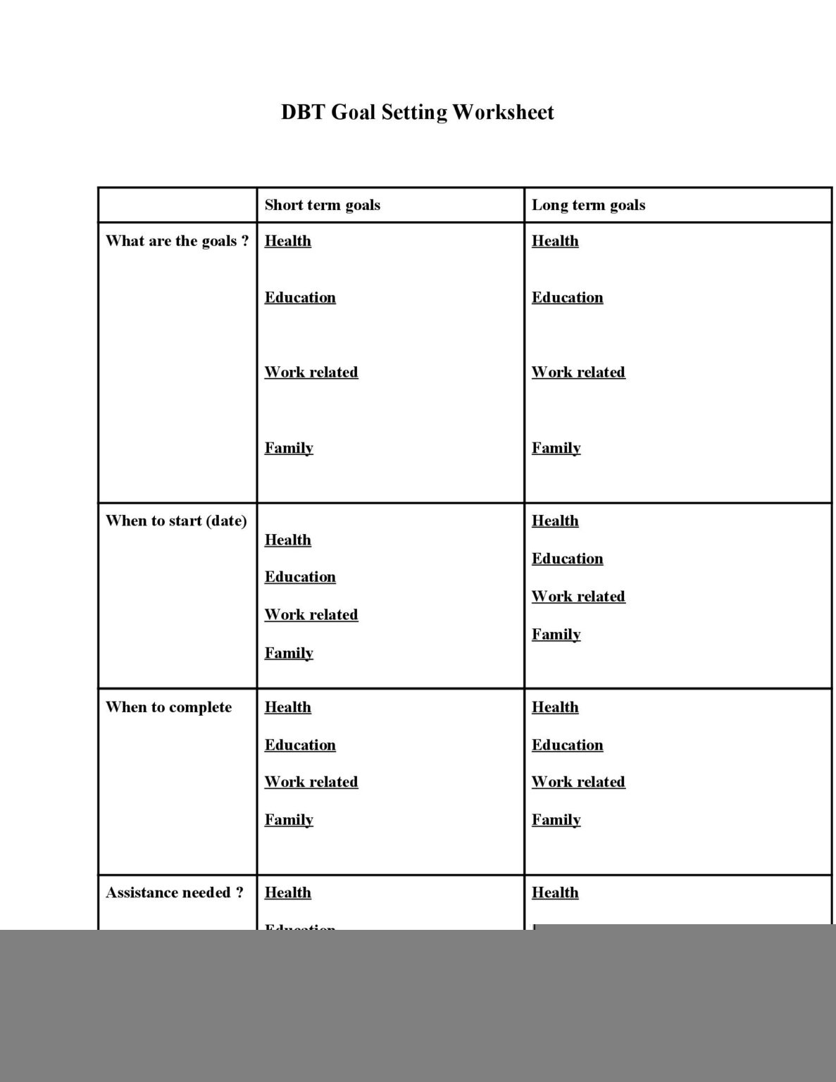 DBT Goal Setting Worksheet DBT Worksheets