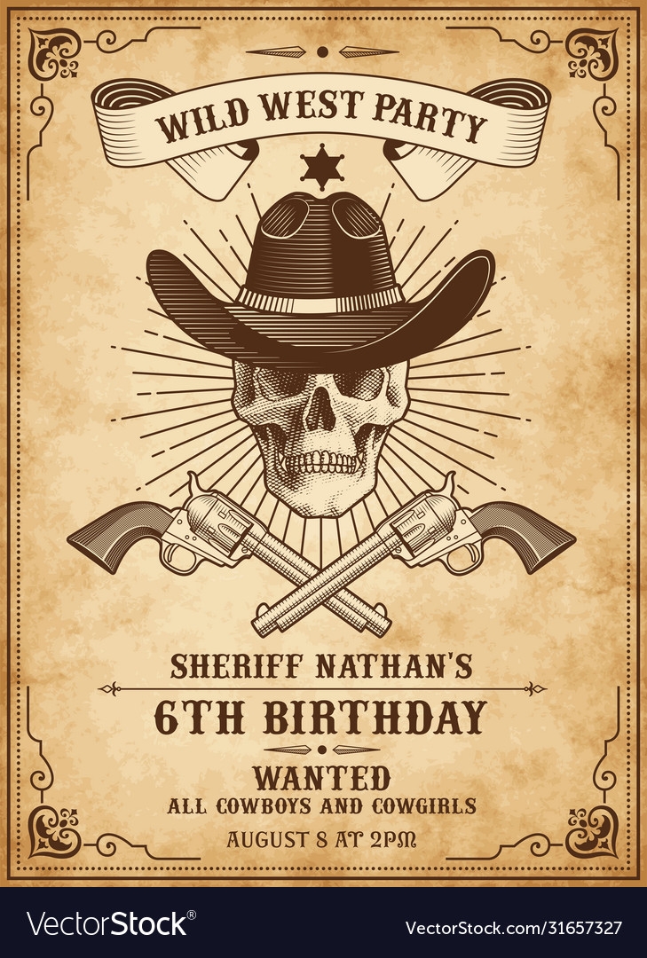 Death Cowboy Invite Template Royalty Free Vector Image