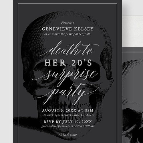 Death To My 20s Invitation Template For Phone Editable Digital Etsy