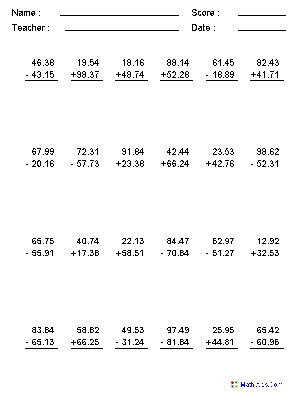 Decimals Worksheets Dynamically Created Decimal Worksheets 