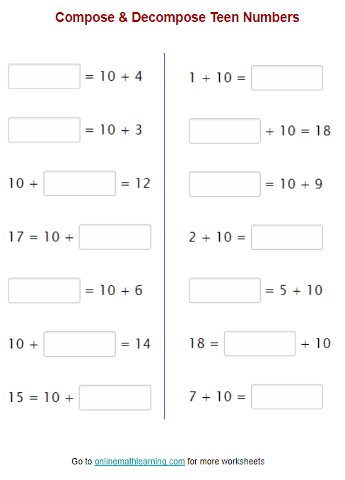 teen numbers worksheets