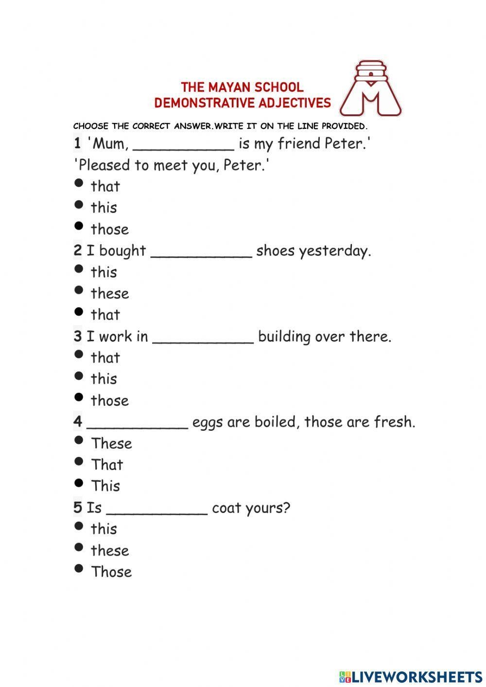 adjective worksheet