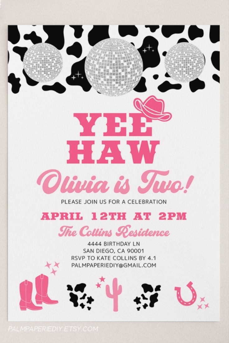 Disco Cowgirl Birthday Invitation Editable Template Space Etsy Artofit