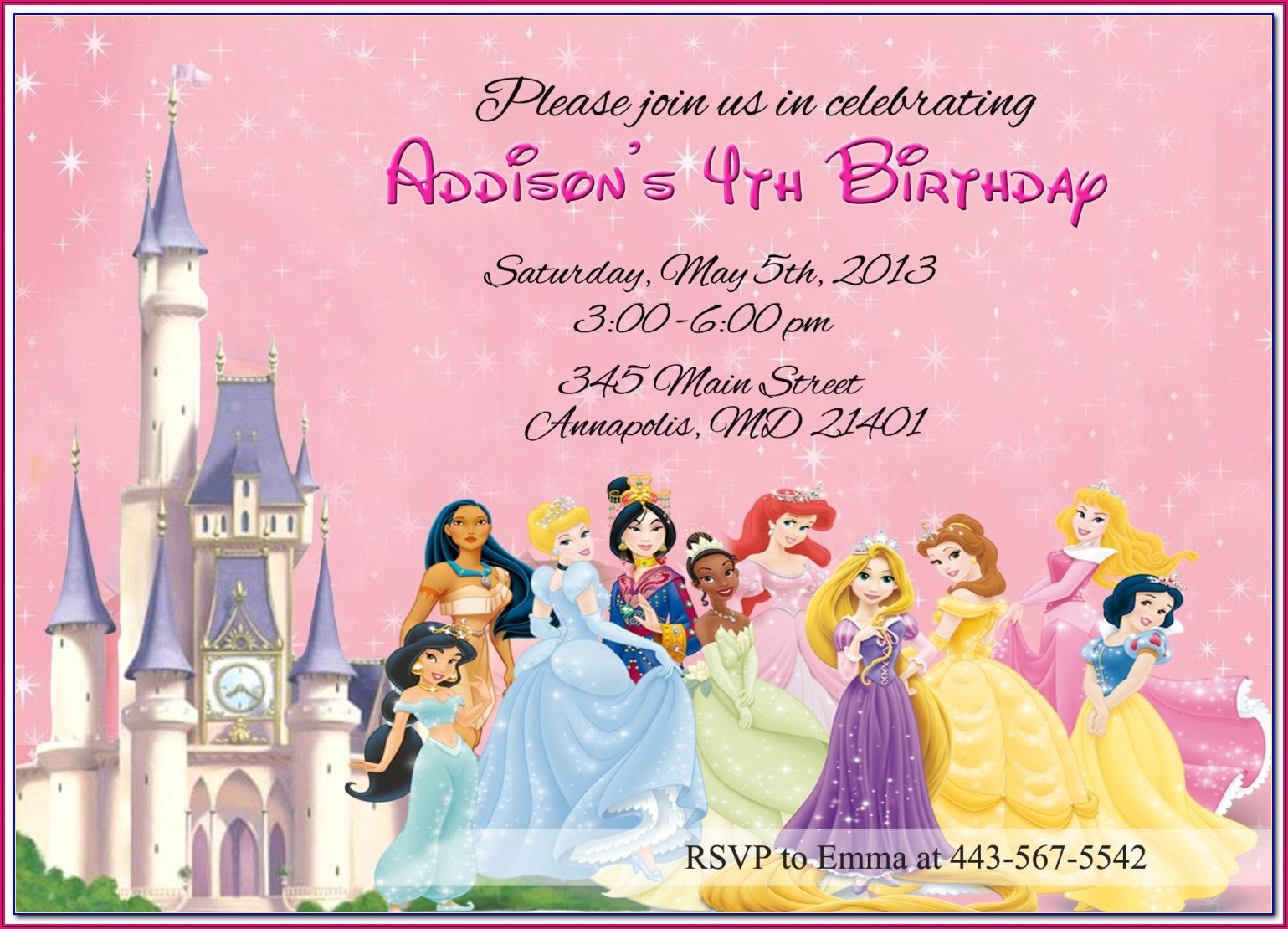 Disney Princess Party Invitations Templates Free Template 1 Resume 