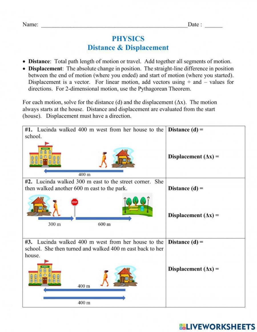 Distance And Displacement Worksheet Printable PDF Template
