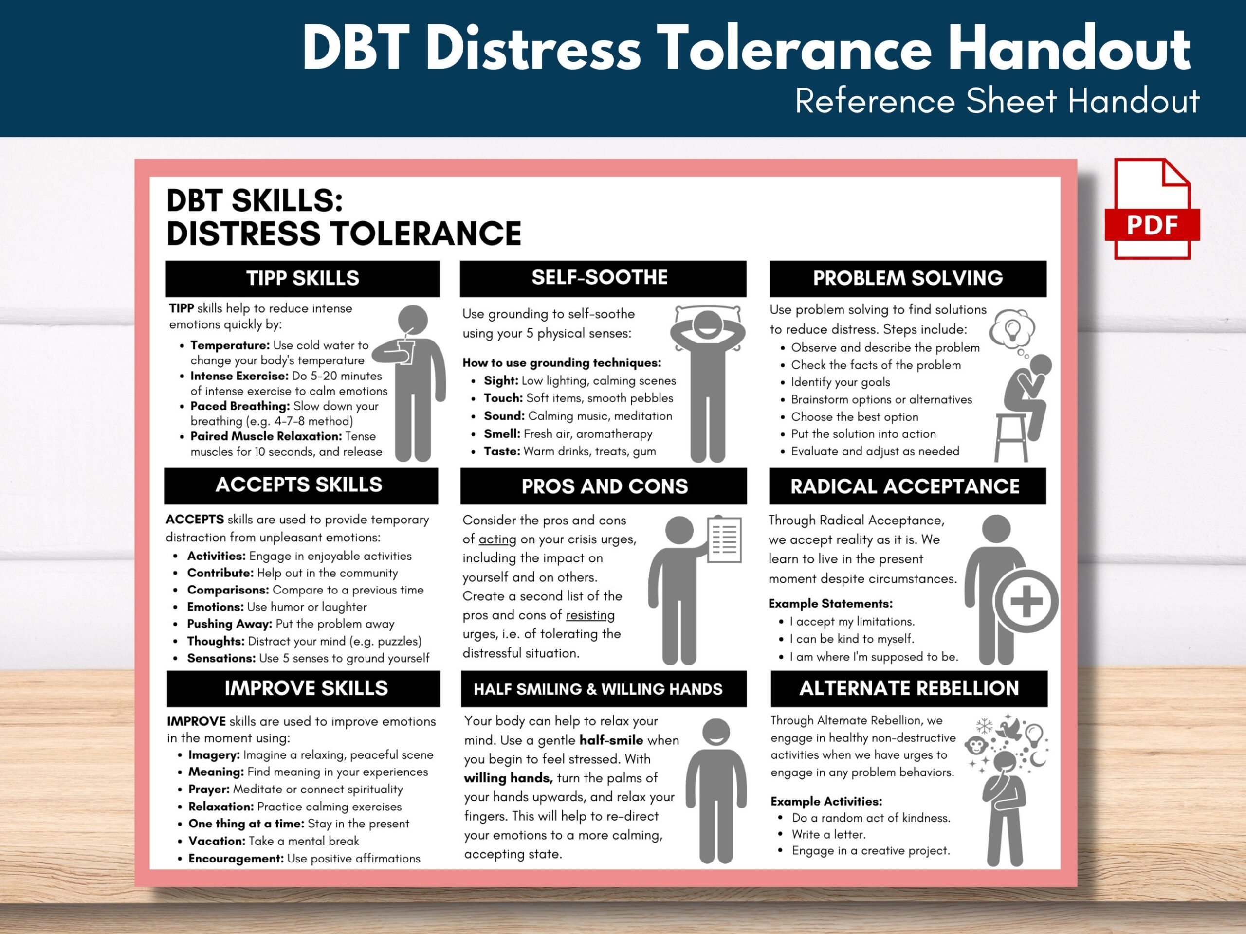 Distress Tolerance Worksheets Bundle PDF Templates TherapyByPro 