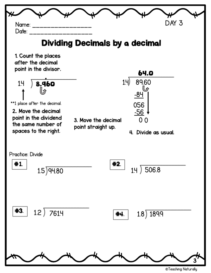 Dividing Decimals Practice Worksheets Printable Digital Google 