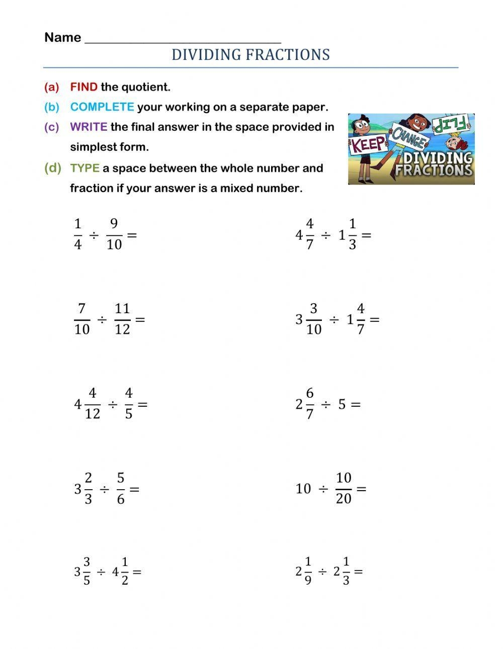 Dividing Fractions Worksheet Download Worksheets Library