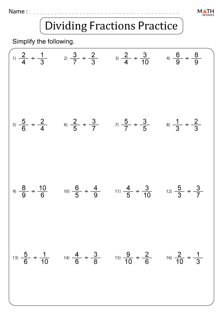 fractions and division worksheets
