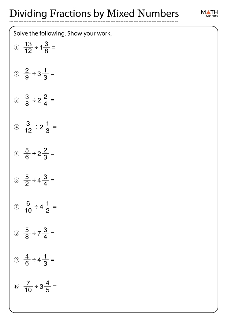 division of fractions worksheets