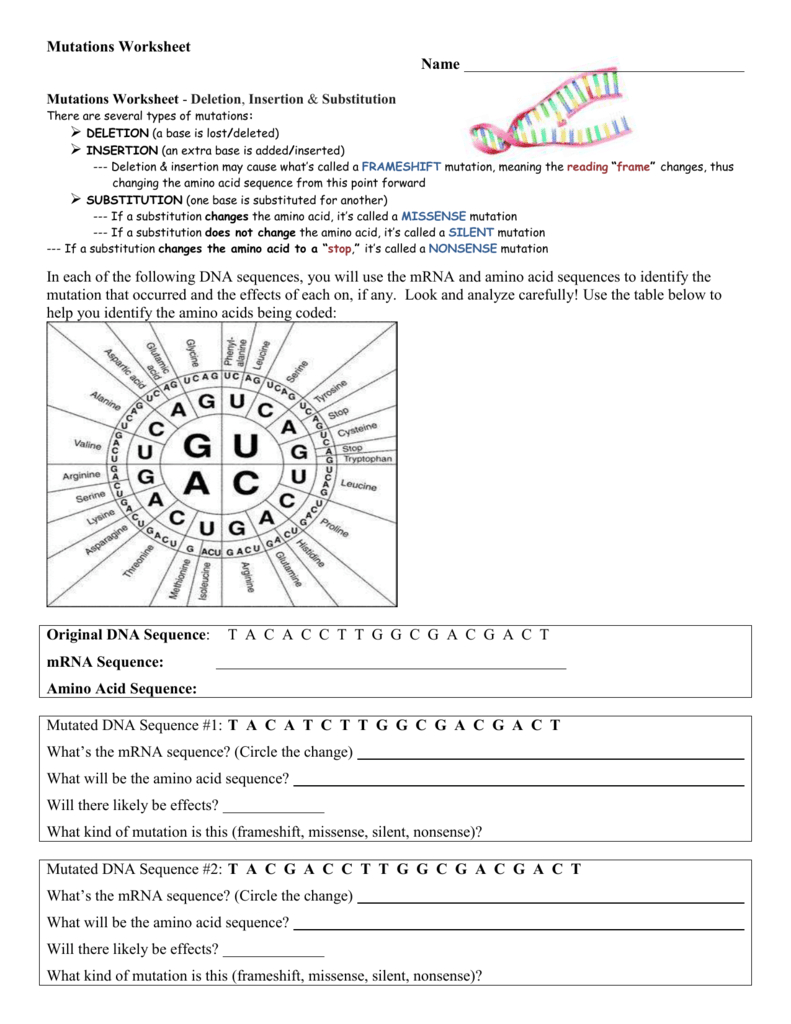 Dna Mutations Practice Worksheet Db excel