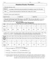 DNA Mutations Practice Worksheet With Answers Docsity