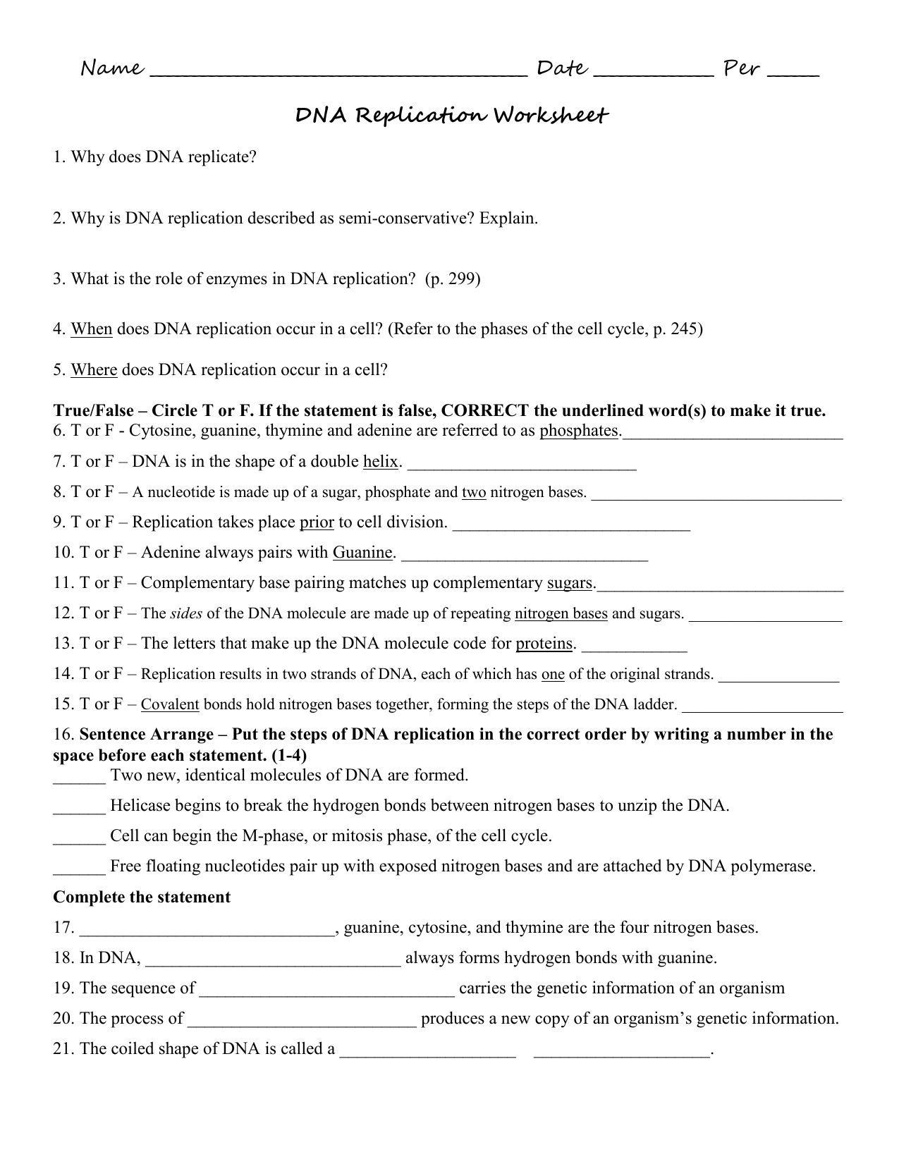 Dna Replication Worksheet Answer Key Pro Worksheet