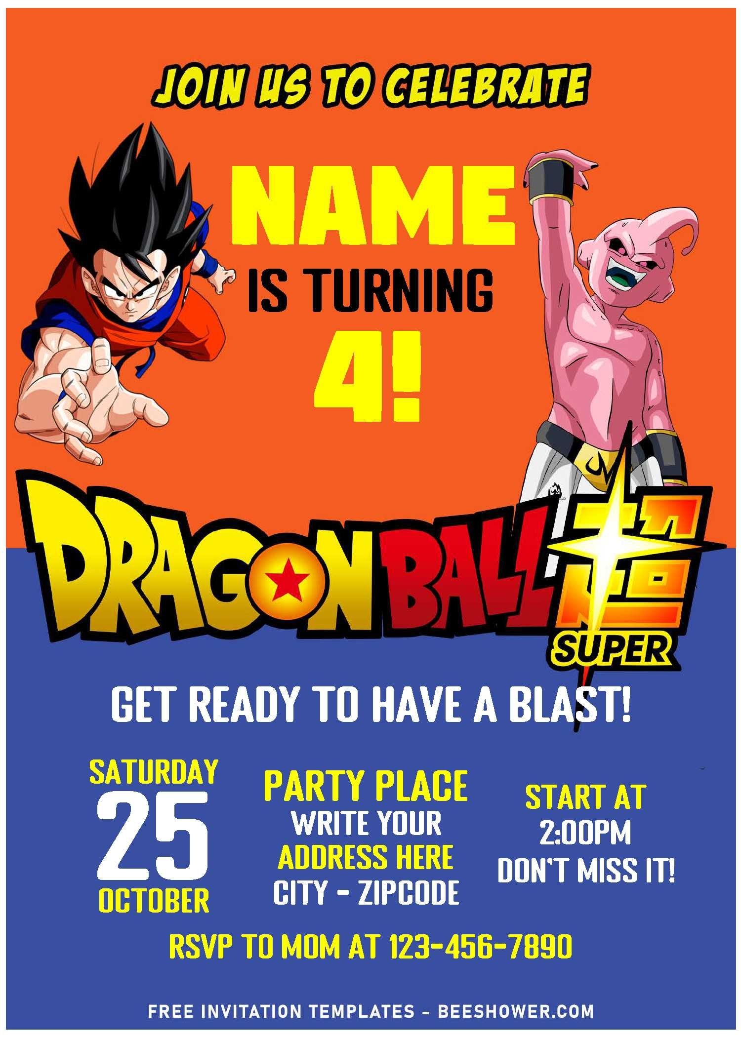 Dragon Ball Z Invitations Template Free Pdf Has Type Print Option 