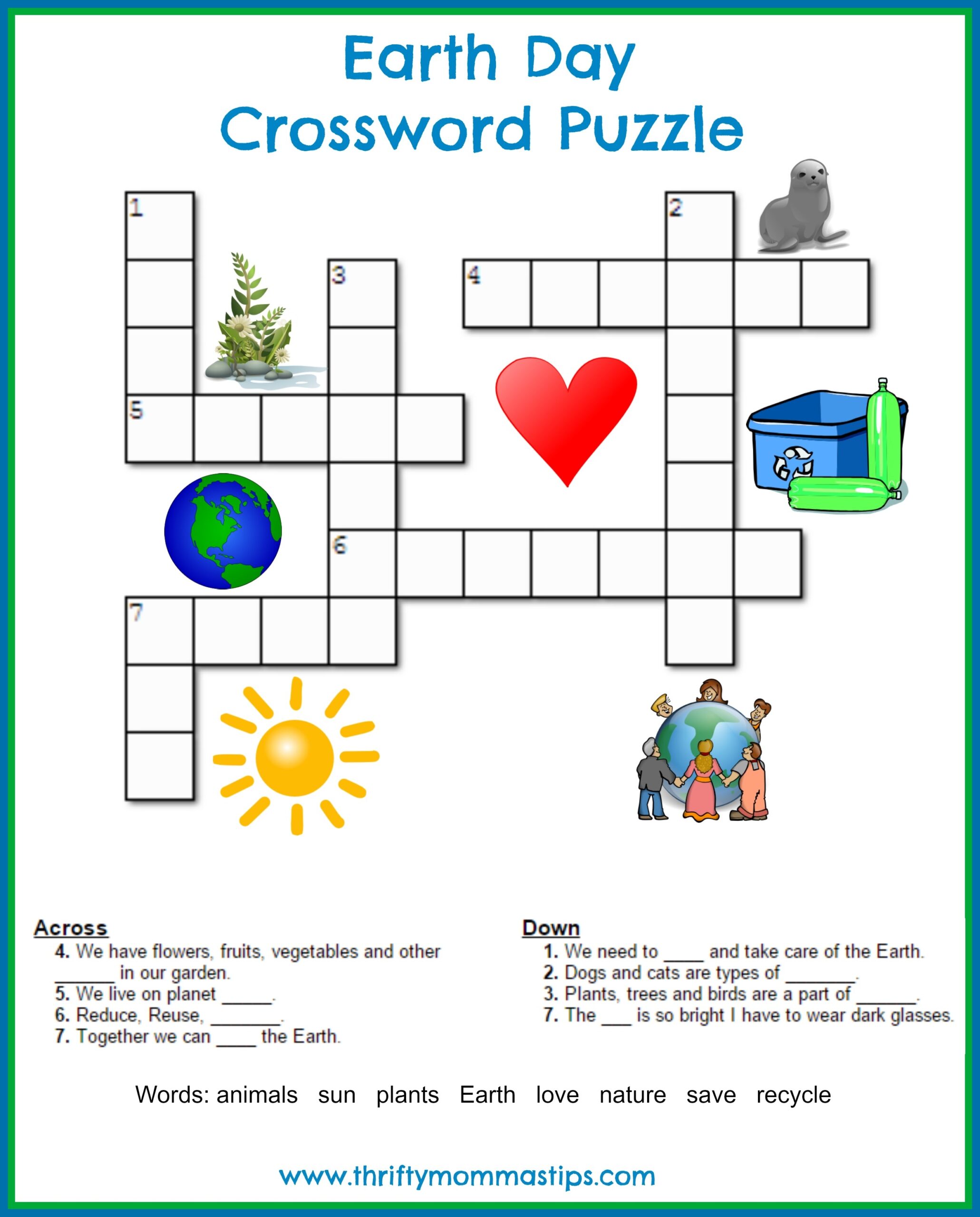 earth day crossword puzzle printable