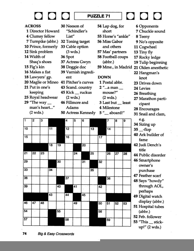 Easy Large Print Crossword Puzzles Free Printable