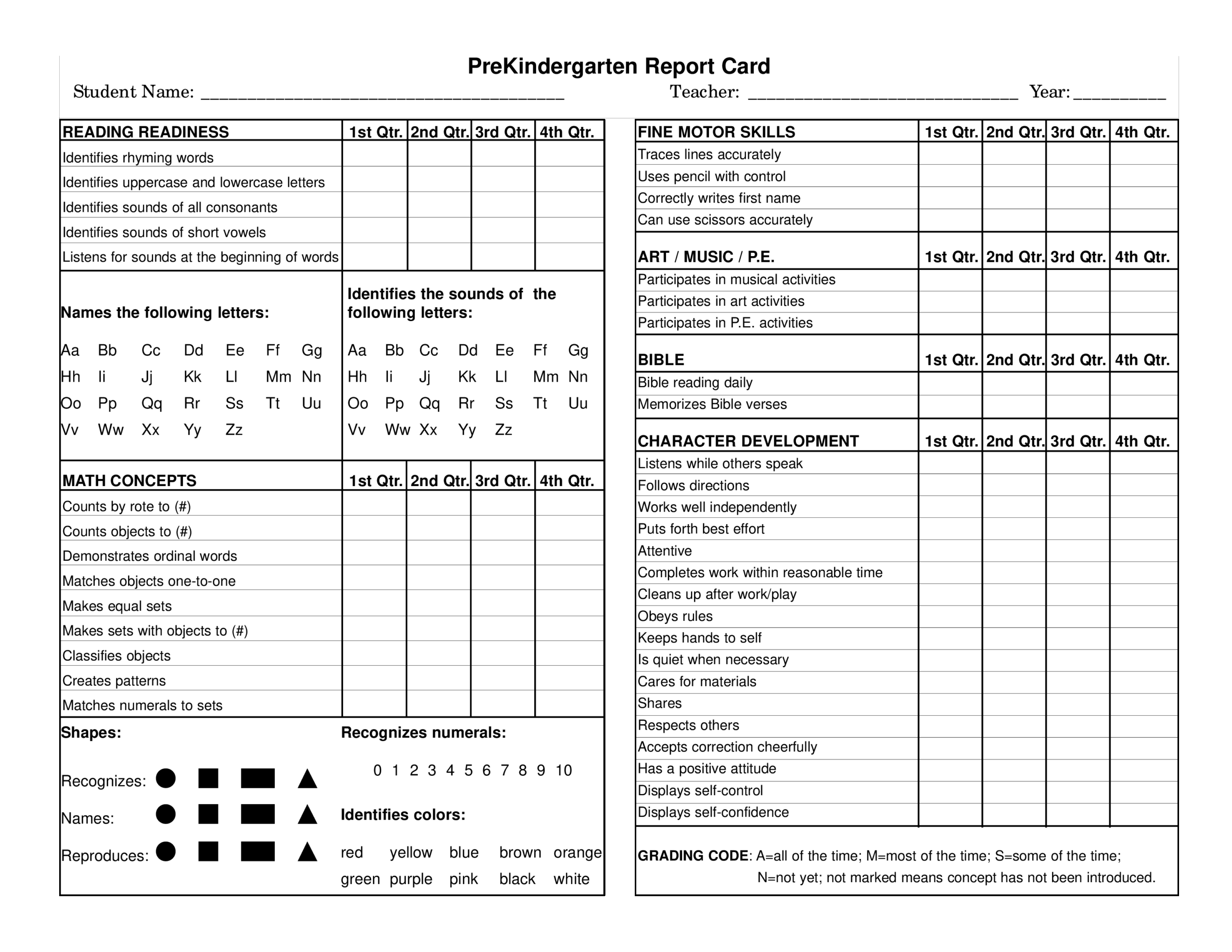 Easy to Use PreSchool Report Card Template