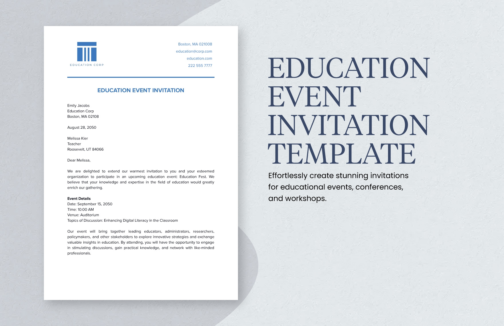Education Event Invitation Template In Word Google Docs PDF 
