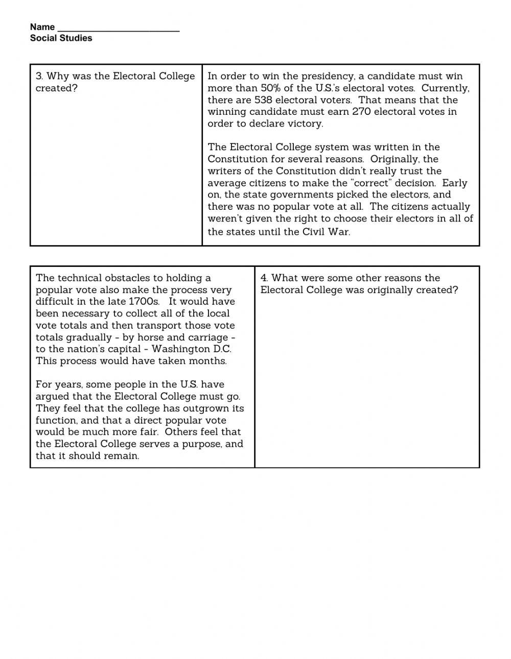 Electoral College Overview Online Exercise For Live Worksheets 