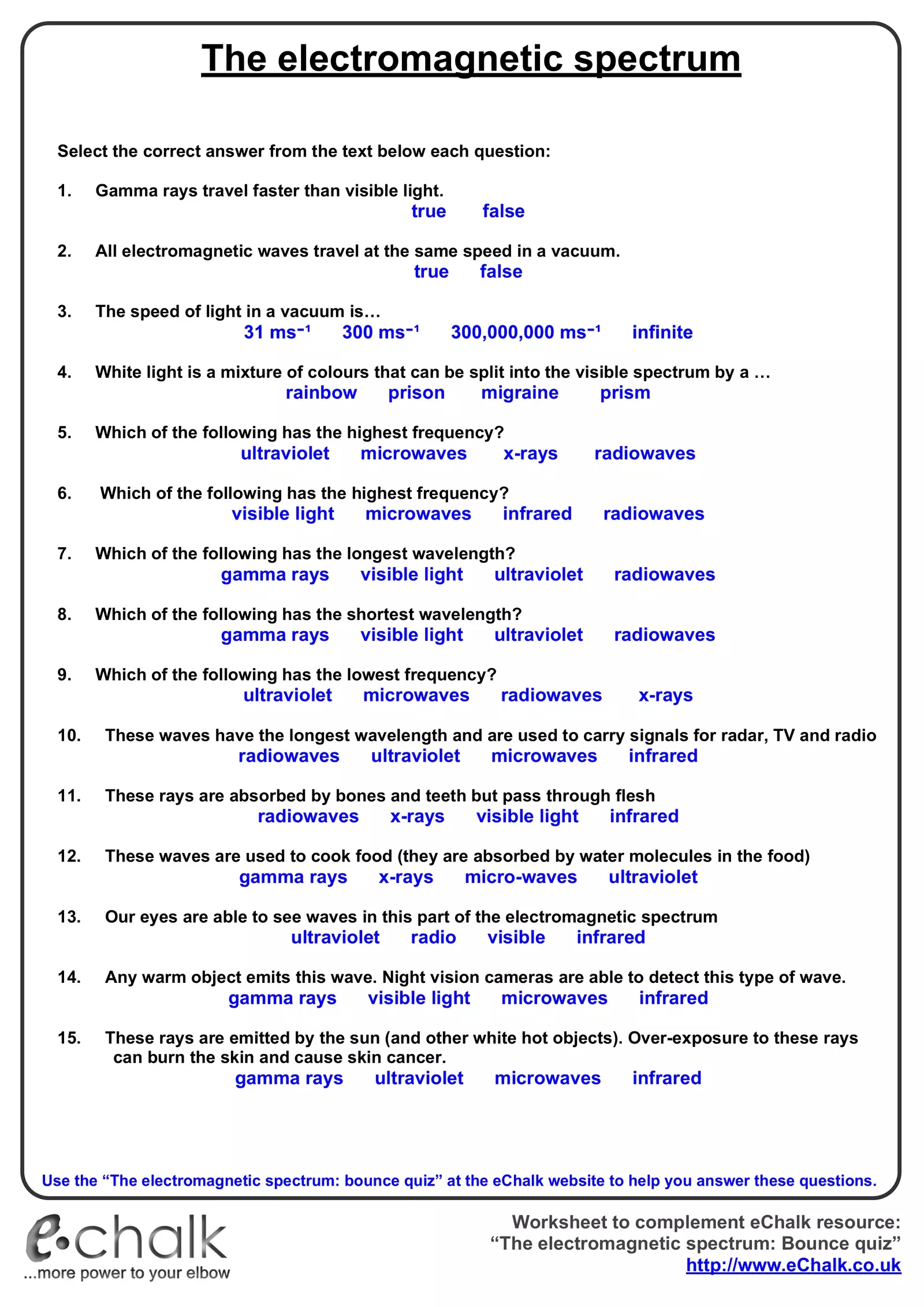 electromagnetic spectrum worksheet