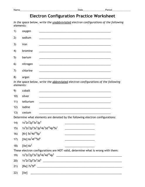 Electron Configuration Practice Worksheet Ame my id