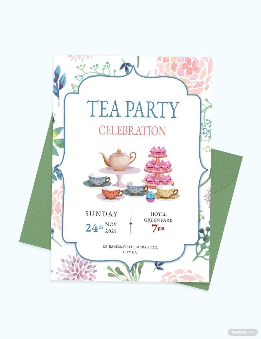 Elegant Tea Party Invitation Template In Publisher PSD Pages Word 