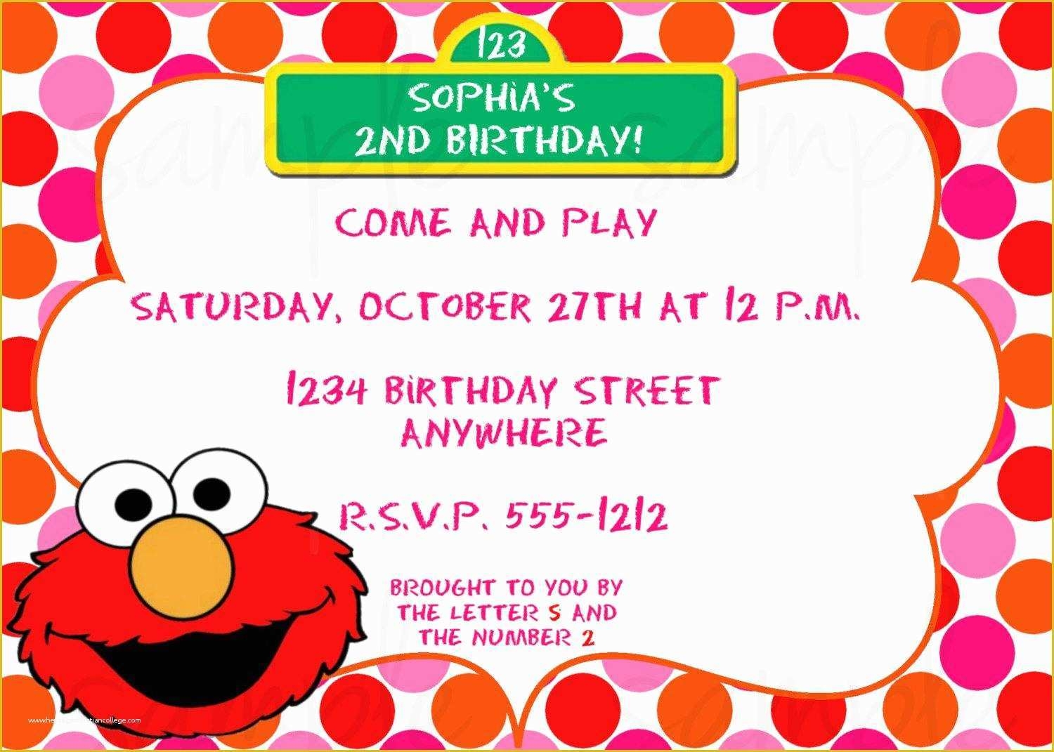 Elmo Birthday Invitations Template Free Of Elmo Birthday Party 
